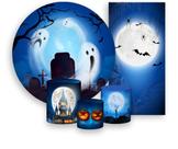 Kit Painel De Festa + Trio Capa Cilindro + Faixa Veste Fácil - Halloween Cemitério Fantasmas 012
