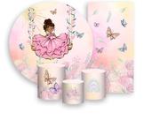 Kit Painel De Festa + Trio Capa Cilindro + Faixa Veste Fácil - Jardim Com Princesa no Balanço 021 Kit Painel De Festa + Trio Capa Cilindro + Faixa Veste Fácil - Jardim Com Princesa no Balanço 021