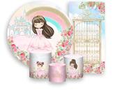 Kit Painel De Festa + Trio Capa Cilindro + Faixa Veste Fácil - Jardim Rosa Princesa Morena 010 Kit Painel De Festa + Trio Capa Cilindro + Faixa Veste Fácil - Jardim Rosa Princesa Morena 010