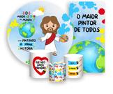 Kit Painel De Festa + Trio Capa Cilindro + Faixa Veste Fácil - Jesus Maior Pintor do Mundo Céu 003