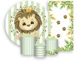Kit Painel De Festa + Trio Capa Cilindro + Faixa Veste Fácil - Leãozinho Listras Verdes 015