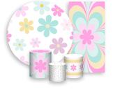 Kit Painel De Festa + Trio Capa Cilindro + Faixa Veste Fácil - Margaridas Tons Pastéis 039
