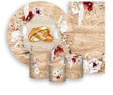 Kit Painel De Festa + Trio Capa Cilindro + Faixa Veste Fácil - Noivado Casamento Rústico 002