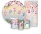 Kit Painel De Festa + Trio Capa Cilindro + Faixa Veste Fácil - Ovos de Páscoa Flores e Fitas 004
