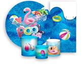 Kit Painel De Festa + Trio Capa Cilindro + Faixa Veste Fácil - Pool Party Piscina Flamingo 001