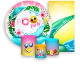Kit Painel De Festa + Trio Capa Cilindro + Faixa Veste Fácil - Pool Party Piscina Rosa Verão 002