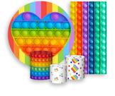 Kit Painel De Festa + Trio Capa Cilindro + Faixa Veste Fácil - Pop It Coração Colorido 001