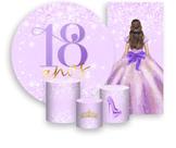 Kit Painel De Festa Trio Capa Cilindro Faixa Veste Fácil, Princesa 18 Anos lilás 083 Kit Painel De Festa Trio Capa Cilindro Faixa Veste Fácil, Princesa 18 Anos lilás 083