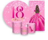 Kit Painel De Festa Trio Capa Cilindro Faixa Veste Fácil, Princesa 18 Anos Pink 084