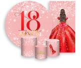 Kit Painel De Festa Trio Capa Cilindro Faixa Veste Fácil, Princesa 18 Anos Vermelho 085 Kit Painel De Festa Trio Capa Cilindro Faixa Veste Fácil, Princesa 18 Anos Vermelho 085