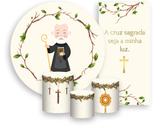 Kit Painel De Festa + Trio Capa Cilindro + Faixa Veste Fácil - Santo São Bento Católico 004