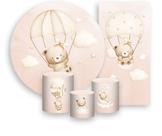 Kit Painel De Festa + Trio Capa Cilindro + Faixa Veste Fácil - Ursinha Baloeira Com Laço Bege 032