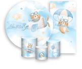 Kit Painel De Festa + Trio Capa Cilindro + Faixa Veste Fácil - Ursinho Aviador Azul e Bege 026 Kit Painel De Festa + Trio Capa Cilindro + Faixa Veste Fácil - Ursinho Aviador Azul e Bege 026