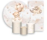 Kit Painel De Festa + Trio Capa Cilindro + Faixa Veste Fácil - Ursinho de Pelúcia Bege Revelação 025