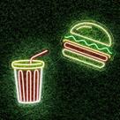 Kit Painel Neon Led Refrigerante + Hamburguer Lanchonete luz
