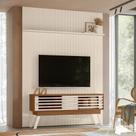 Kit Painel Piso-teto Ripado com Bancada Frizz 2 Portas Naturale e Off White - Pallazio