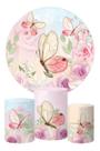 Kit Painel Redondo + Trio Capa Cilindro Borboleta Aquarela