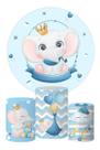 Kit Painel Redondo + Trio Capa Cilindro Festa Elefante Cute