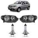 Kit Palio Economy 2011 2012 2013 2014 2015 2016 2017 Par Farol Dianteiro Máscara Negra Lisa Acrílico Par Lâmpada H7 Halógena