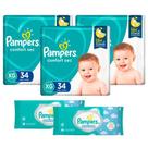 Kit Pampers Fraldas Confort Sec XG com 102 Unidades + Toalhinhas Umedecidas com 96 Unidades