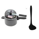 Kit Panela De Pressão 4,05 Litros Pintada + Concha de Silicone 28x7cm Craqueada Preta Vermelha Para Cozinha