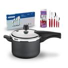 KIT - Panela de Pressão 4,5 Grafite + 1 Faqueiro Vermelho 30pç + 1 Faqueiro Inox 24pç - Tramontina