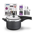 KIT - Panela de Pressão 4,5L Grafite + 1 Faqueiro 30pç + 1 Conjunto Facas 9pç - Tramontina