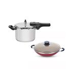 KIT - Panela de pressão inox 4,5l Brava + Panela Wok Alumínio Paris 36cm Vermelha - Tramontina