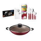KIT - Panela WOK 36 cm Vermelho + 1 Faqueiro Vermelho 30pç + 1 Faqueiro Inox 24pç - Tramontina KIT - Panela WOK 36 cm Vermelho + 1 Faqueiro Vermelho 30pç + 1 Faqueiro Inox 24pç - Tramontina