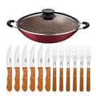 KIT - Panela WOK 6L Alumínio 36 cm Paris Vermelho + 1 Jogo Churrasco 12pç - Tramontina