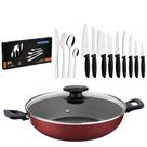 KIT - Panela Wok Alumínio 28Cm + 1 Conjunto Facas 9pç + 1 Faqueiro Inox 24pç - Tramontina