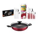 KIT - Panela Wok Alumínio 28Cm + 1 Faqueiro Vermelho 30pç + 1 Faqueiro Inox 24pç - Tramontina KIT - Panela Wok Alumínio 28Cm + 1 Faqueiro Vermelho 30pç + 1 Faqueiro Inox 24pç - Tramontina