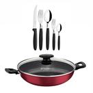 KIT - Panela Wok Alumínio 28Cm Loreto Vermelho + 1 Faqueiro 30pç - Tramontina KIT - Panela Wok Alumínio 28Cm Loreto Vermelho + 1 Faqueiro 30pç - Tramontina