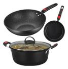 Kit Panelas Stone Preto Marmorizado 3 Peças Para Fogão a Gás
