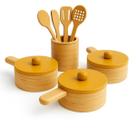 Kit Panelinhas e utensilios madeira pinus brinquedo infantil educativo