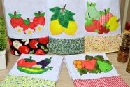 Kit Pano de Prato em Patchwork com 5 pçs - Frutas