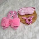 Kit pantufa + Mascara de dormir + Scrunchie Rosa