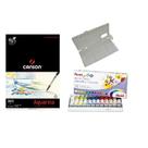 Kit Papel Canson Aquarela + Aquarela Pentel tubo 12 cores + gode Sinoart