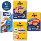 Kit Papel Escolar Criativo Colorido + Neon 13 Cores + Bloco de Desenho 140g + Papel Sulfite Report Desenho Dobraduras
