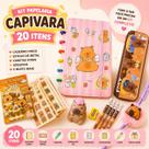 Kit Papelaria Capivara Kawaii Completo 20 Itens: Caderno Disco e Acessórios Escolares Fofos