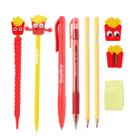 Kit Papelaria Fofa Batata Frita 2 Kawaii Lapis Borracha Apontador Caneta Fofas