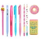 Kit Papelaria Fofa Donuts Kawaii Lapis Borracha Apontador Caneta Fofas