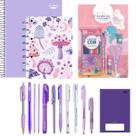 Kit Papelaria Tons de Roxo Lilas Escolar Kawai Escolar Completão