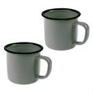 Kit Par 2 Caneca Esmaltada 350ml Grande Chá Café Cinza Cozinha Metal Ferro Agate Retro Antiga Gourmet Lisa