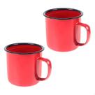 Kit Par 2 Caneca Esmaltada 350ml Grande Chá Café Vermelha Cozinha Metal Ferro Agate Retro Antiga Gourmet Lisa