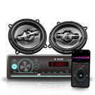 Kit Par Alto Falante 140W 4R Cinza 5 Polegadas Quadriaxial Leson + Rádio Automotivo MP3 Bluetooth USB Controle Por APP
