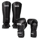Kit Par de Caneleiras + Par Luvas De Boxe Muay Thai Kickboxing New Classic 12oz Maximum Black
