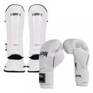 Kit Par de Caneleiras + Par Luvas De Boxe Muay Thai Kickboxing New Classic 12oz Maximum White