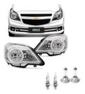 Kit par farol agile 2009 a 2014 foco duplo máscara cromada + par lâmpada h1/h7