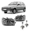Kit par farol dianteiro uno 2004 a 2013 preto direito esquerdo + par lâmpada h4 Kit par farol dianteiro uno 2004 a 2013 preto direito esquerdo + par lâmpada h4